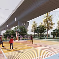 Vibrant Under Bridge Container Space With Greenery People Activities And Play Area