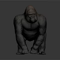 Realistic Gorilla 3D Model with Detailed Fur and Muscular Build on Gray Background