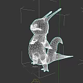 3D Model Aquatic Animal With Blue Green Striped Horns Curved Tail And Standing Posture