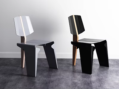 Modern Leisure Chairs With Gray Black Color Wooden Legs And Geometric Backrest Design 3d model