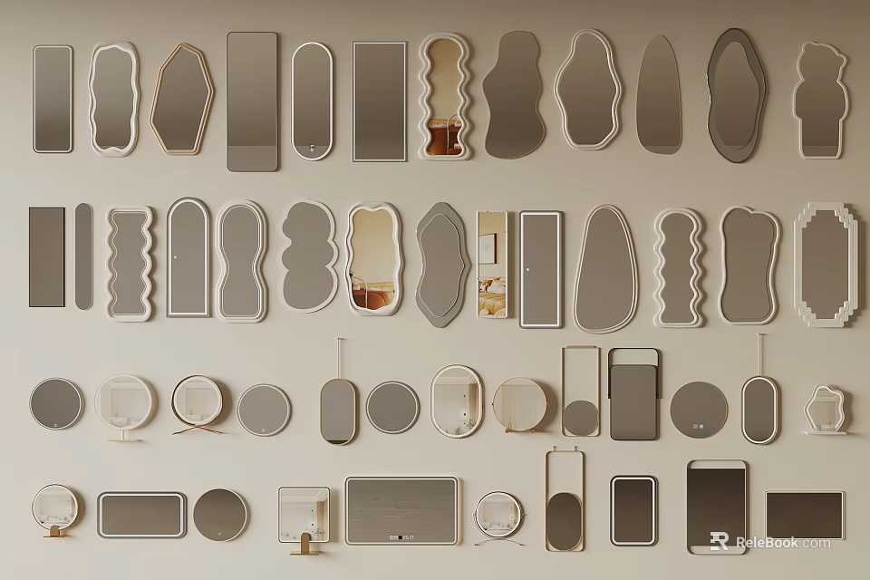 Decorative Mirrors in Various Shapes and Designs for Wall Arrangement 3d model 