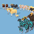 Low Poly 3D Sheep Models With Various Colors On Blue Background 3d model