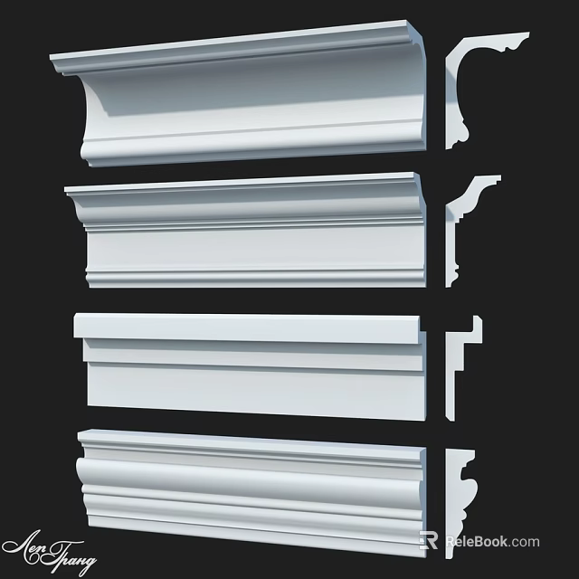 Architectural Molding Components In White With Various Design Styles And Shapes 3d model 