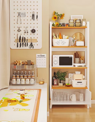 Modern Kitchen Ornaments seasonings rack storage box dishes cups microwave oven flower bread machine tableware 3d model