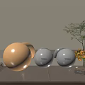 Fitness Equipment Set With Yellow And Gray Exercise Balls Dumbbells On Yoga Mat