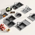 Modern Kitchen Sinks in Different Designs with Fresh Fruits and Nuts 3d model