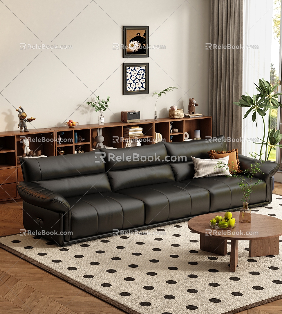 Mid-ancient style multi-seat sofa sofa coffee table 3d model