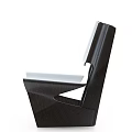 Modern Leisure Chair with Unique Geometric Shape Dark Wood Texture and Light Colored Seat