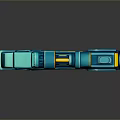Futuristic Sci Fi Blue Gun With Scope Yellow Red Accents And Mechanical Design