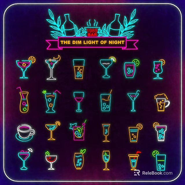 Neon Decorative Lights With Various Cocktail Glass Patterns For Night Ambiance 3d model 