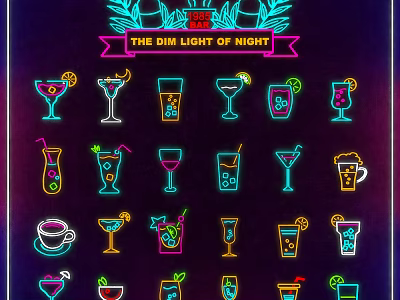 Neon Decorative Lights With Various Cocktail Glass Patterns For Night Ambiance 3d model