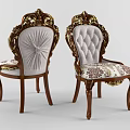 Ornate Carved Wooden Dining Chairs With Upholstered Back And Gold Accents
