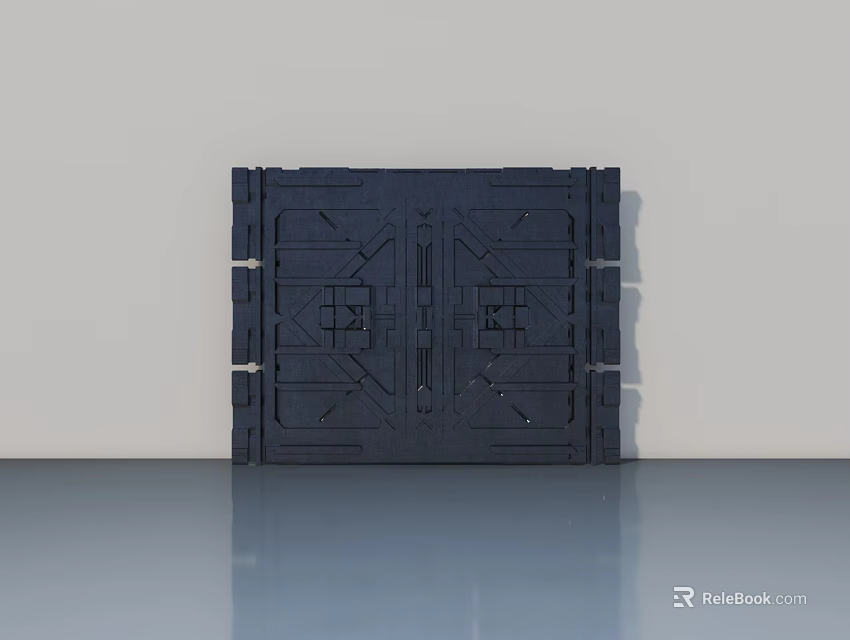 Dark Double Panel Swing Door With Modern Design And Metal Hinges For Home 3d model 