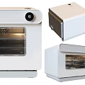 Modern White Kitchen Appliance Oven Multi Angle View With Glass Door And Control Knob