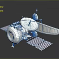 Spacecraft Model With Solar Panels Dish Antenna Flag And Communication Module 3d model