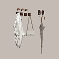 Wall Hanging Setup With White Handbag Coat And Umbrella On Beige Wall Hooks