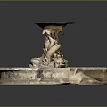 Classical Stone Fountain With Circular Base And Ornate Carved Pillar Topped With Shallow Basin