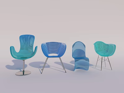 Modern Transparent Blue Accent Chairs With Various Stylish Designs And Metal Bases 3d model