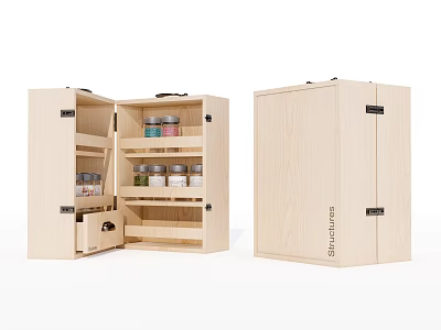 Wooden Storage Cabinet With Open Closed Design Multiple Shelves And Metal Latches 3d model