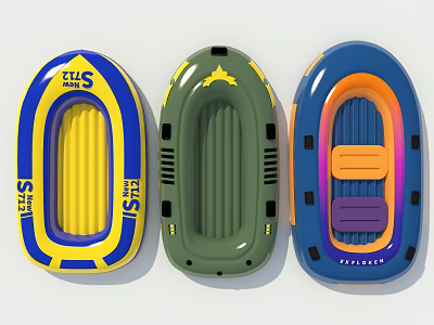 Colorful Inflatable Play Boats with Yellow Blue Green and Purple Gradient Designs 3d model