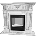 Classic Marble Fireplace With Intricate Carvings Golden Accents And Burning Flames