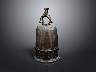 Ancient Bronze Bell With Dragon Shaped Handle And Intricate Carved Patterns 3d model