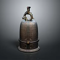 Ancient Bronze Bell With Dragon Shaped Handle And Intricate Carved Patterns