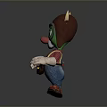 Cartoon Game Character With Green Face Horns Helmet Plaid Shirt Suspenders And Red Shoes