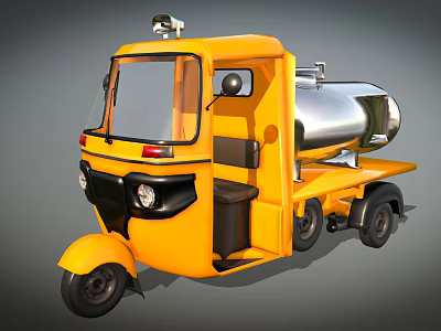 Yellow Three Wheeled Utility Vehicle With Silver Fuel Tank For Transport 3d model