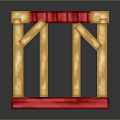 Red And Yellow Wooden Cubic Frame Structure With Support Beams And Base