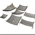 Scene Building Canvas Canopy Components With Various Shapes Gray Fabric And Metal Frames