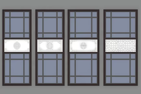 Chinese-style grille conjoined window 3d model