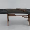 Traditional Chinese Zither with Black Body Brown Wooden Stand and Decorative Patterns Strings