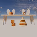 Wooden Children's Toys With Rabbit Ear Table Stacking Rings And Wooden Blocks