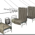 Medical Equipment for Hospital Ward with Beds IV Stands and Privacy Curtains