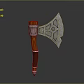Medieval Battle Axe Weapon With Decorative Metal Head And Wooden Handle