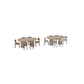 Modern Wooden Dining Table Set With Six Minimalist Chairs Light Seats And Black Legs