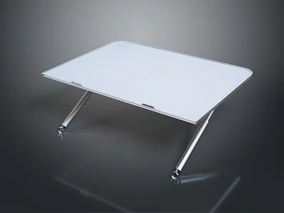 White Modern Stool With Sleek Metal Legs On Dark Reflective Surface 3d model