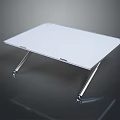 White Modern Stool With Sleek Metal Legs On Dark Reflective Surface