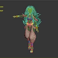 Game Movie Character With Green Long Hair Silver Ornaments And Light Colored Outfit