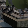 Traditional Modern Commercial Street Architecture With Green Trees And Waterfront Buildings