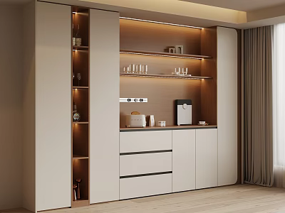 Elegant Modern Sideboard Cabinet With Lighted Shelves Drawers And Decorative Glasses 3d model
