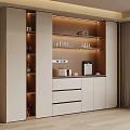 Elegant Modern Sideboard Cabinet With Lighted Shelves Drawers And Decorative Glasses