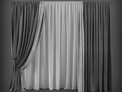 Dark Curtains With White Sheer Layered Design For Modern Interior Decor 3d model