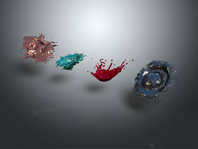 Colorful Liquid Splashes With Dynamic Effects In Pink Blue Red Silver On Gray Background 3d model
