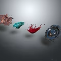 Colorful Liquid Splashes With Dynamic Effects In Pink Blue Red Silver On Gray Background