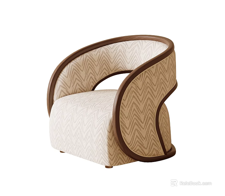 Elegant Modern Accent Chair With Herringbone Pattern Upholstery And Wooden Frame 3d model 