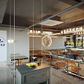 Modern Café Interior Design With Hanging Lights Wooden Tables And Comfortable Chairs