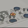 Modern Blue And Gray Dinnerware Set With Plates Cups Spoons And Fruit Plate 3d model