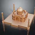 Golden Decorative Furniture Ornament In Architectural Style With Dome And Minaret Features